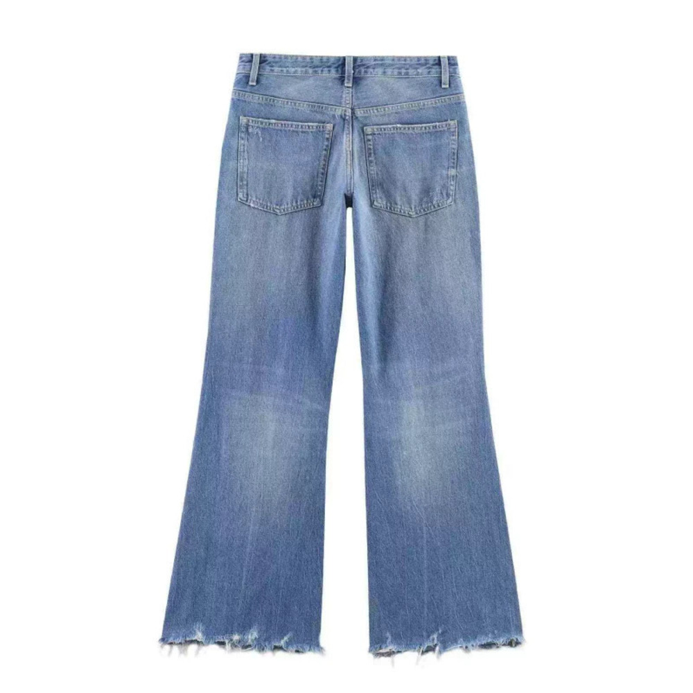 ZARA Fall Chic Versatile Ripped Mid Rise Flare Jeans - Picture 3 of 4